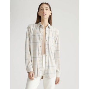 Quince Long Sleeve Stretch Sweater Fleece Shirt Button Down Flannel Sz S Tan